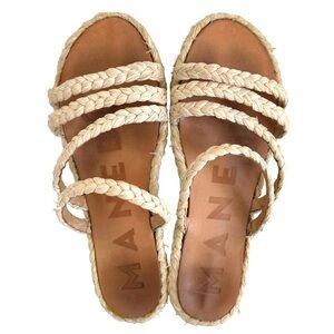 MANEBI Cream Natural Raffia Flat Sandals Slip On Slides Women’s Size 8.5